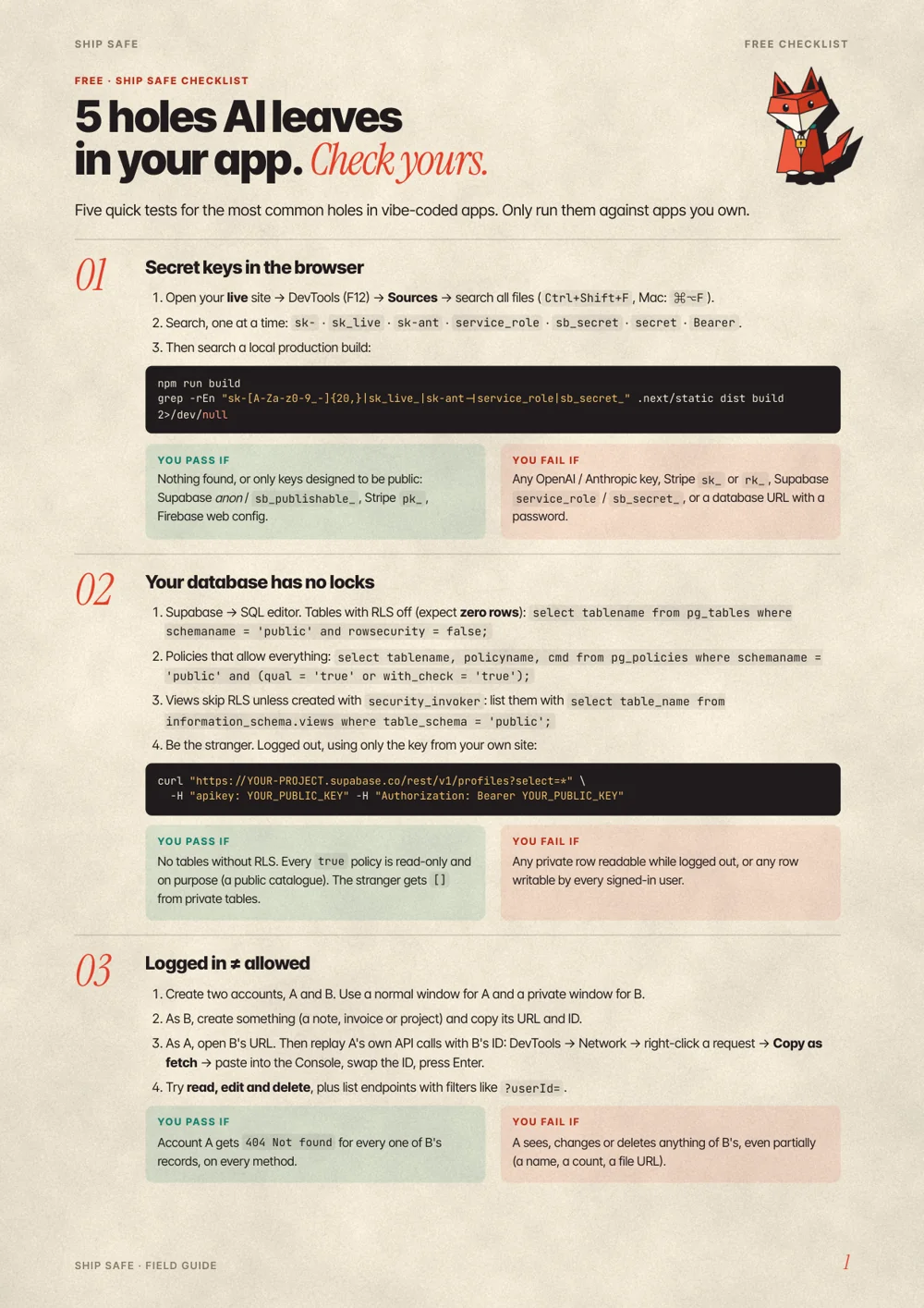 Actual first page of the free Ship Safe checklist