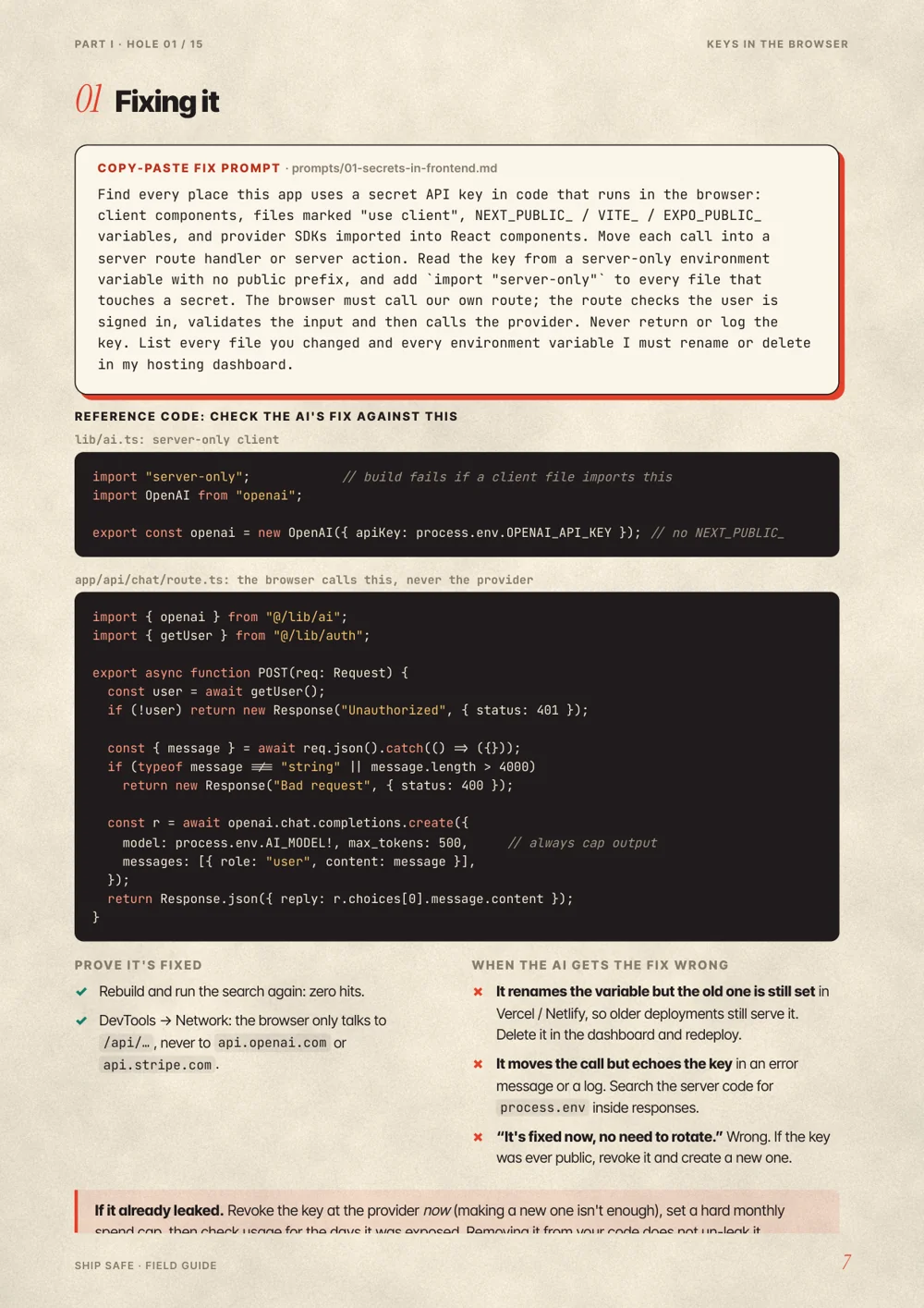 Hole 01 fix prompt, reference code and common mistakes