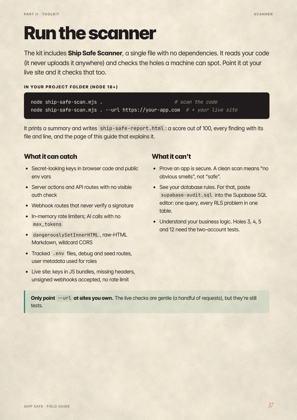Actual scanner walkthrough page from the field guide